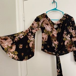 black floral bell sleeve top